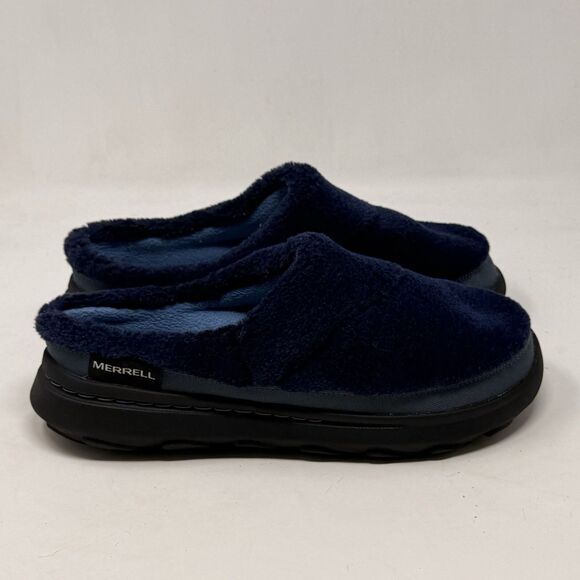 Merrell Hut Moc 2 Slide Cozy Mules Clog Shoes Mens 7 Blue Sherpa Slip On Comfort - Picture 1 of 16